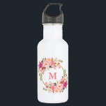 Bouteille D'eau Aquarelle rose Floral or Monogramme<br><div class="desc">Elégante Aquarelle rose Floral or Monogramme Bouteille d'eau</div>