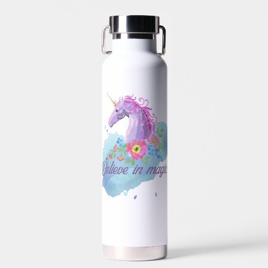 Bouteille D'eau Aquarelle rose mûre licorne (Avant)