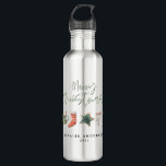 Bouteille D'eau Aquarelle sucre de canne de boissons de Noël<br><div class="desc">Un design festif amusant de bouteilles avec aquarelle favoris hivernaux - chocolat chaud,  sucre de canne,  bas. Joyeux Noël en écriture contemporaine,  parfait pour célébrer la saison des fêtes. peut être modifié,  partie d'une collection.</div>