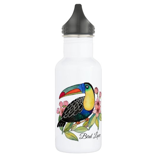 Bouteille D'eau Aquarelle Toucan Bird Avec Fleurs (Gauche)