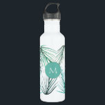 Bouteille D'eau Aquarelle verte de palme tropicale feuilles Monogr<br><div class="desc">Personnalisez avec une première cette bouteille d'eau avec ma couleur verte tropicale,  feuilles de palmiers.</div>