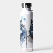 Bouteille D'eau Aquarelle Wolf Head Dusty Blue Monogramme (Gauche)