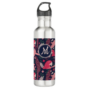 Bouteille D'eau Ara Parrot Red Tropical Leave Motif Monogramme