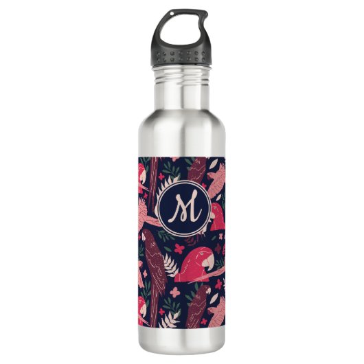Bouteille D'eau Ara Parrot Rouge Tropical Leave Motif Monogramme (Devant)