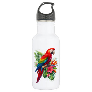Bouteille D'eau Ara rouge floral tropical