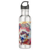Bouteille D'eau Arbre en fleurs rouge abstrait bleu bleu jaune Fle (Devant)