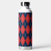 Bouteille D'eau Argyle Brodé Main - Monogramme Rouge Blanc & Marin (Droite)