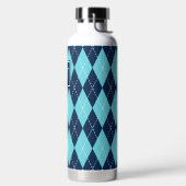 Bouteille D'eau Argyle Brodé Main - Monogramme Turquoise & Nuit (Droite)
