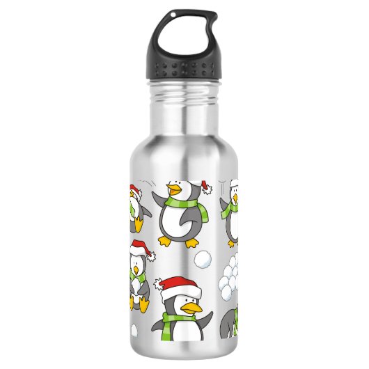 Bouteille D'eau Arrière - plan de pingouins de Noël (Devant)