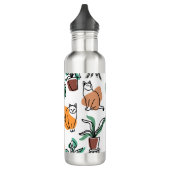Bouteille D'eau Art de trait dessin chats et fleurs (Gauche)