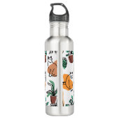 Bouteille D'eau Art de trait dessin chats et fleurs (Dos)