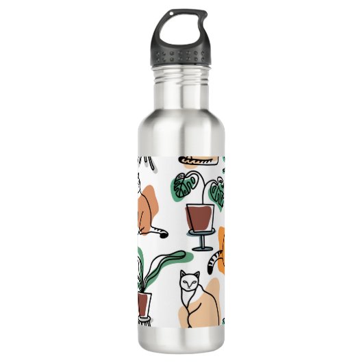 Bouteille D'eau Art de trait dessin chats et fleurs (Devant)