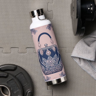 Bouteille D'eau Art floral rose et bleu généré par l'IA