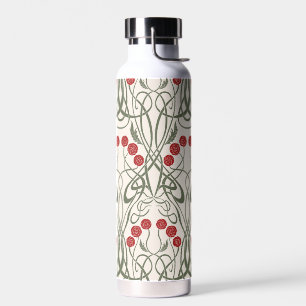 Bouteille D'eau Art Nouveau Roses rouges et tiges sinueuses