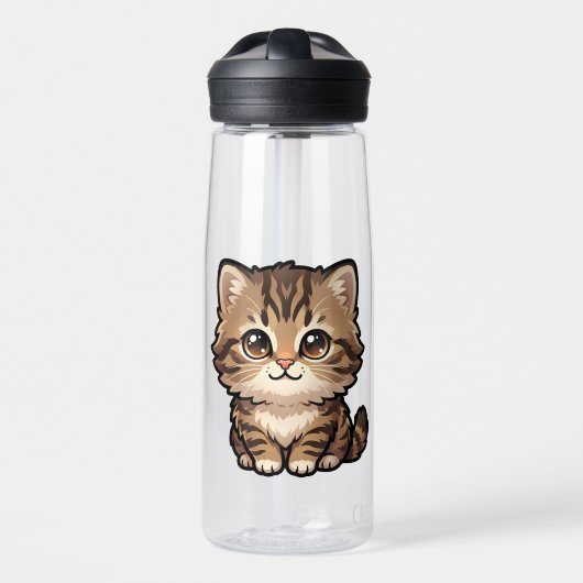 Bouteille d'eau avec chaton tabby marron mignon (Avant)