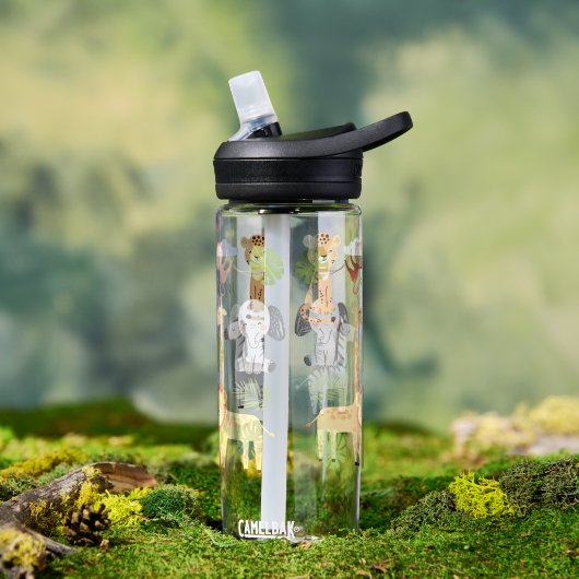 Bouteille d'eau avec des animaux mignons. (Extérieur)