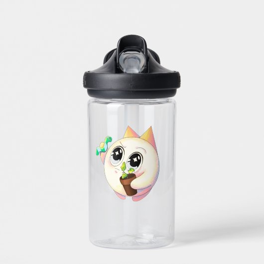 Bouteille d'eau avec mascotte de chat mignon – Cha (Avant)