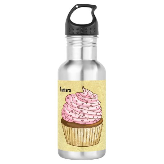 Bouteille d'eau avec une illustration d'un Cupcake (Devant)