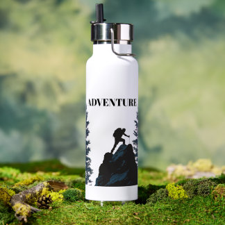 Bouteille D'eau Aventure de plein air silhouette de randonneur et