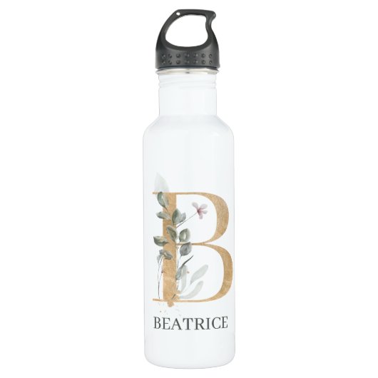 Bouteille D'eau B Monogramme Floral Personnalisé (Devant)