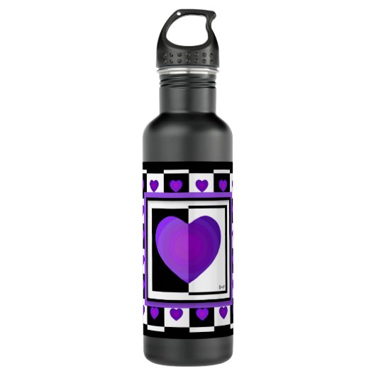 Bouteille D'eau B&W Purple Hearts Beating (Devant)