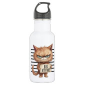Bouteille D'eau Bad Attitude Chat Mugshot - Drôle Feline Design (Devant)