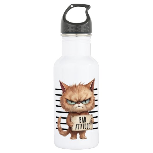 Bouteille D'eau Bad Attitude Chat Mugshot - Drôle Feline Design (Devant)