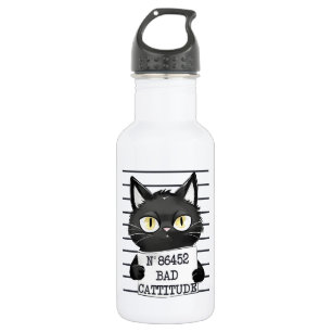 Bouteille D'eau Bad Cattitude - Mugshot de chat noir