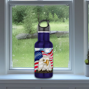Bouteille D'eau Bald Eagle devant le drapeau américain Art patriot