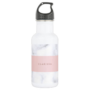 Bouteille D'eau bande rose de faux d'or de marbre blanc élégant