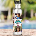 Bouteille D'eau Bannière turquoise Photo DYI Collage le plus grand<br><div class="desc">"Le plus grand papa du monde". Dites à papa ce que vous pensez vraiment de lui. Il est temps pour lui d'étancher sa soif après une séance d'entraînement avec cette bouteille d'eau cool arborant un collage photo personnalisé et une typographie audacieuse et moderne avec une bannière graphique turquoise bleue sur...</div>