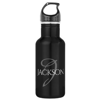 Bouteille D'eau Barre personnalisée | Monogramme classique simple 