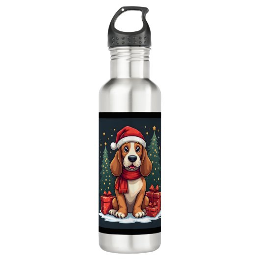 Bouteille D'eau Basset Hound Chien Fêtes de Noël Père Noël Amoureu (Devant)