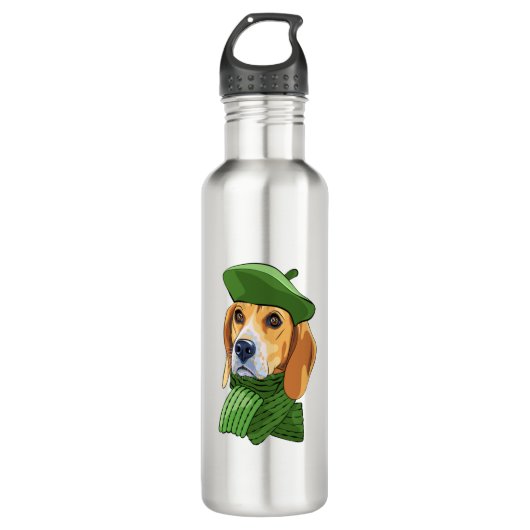 Bouteille D'eau Beagle de chien en vert béret français (Devant)