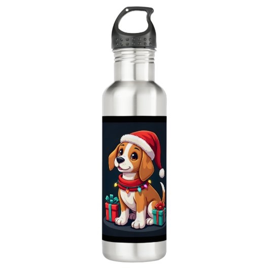 Bouteille D'eau Beagle Xmas Éclairage Père Noël Beagle Chien Noël  (Devant)