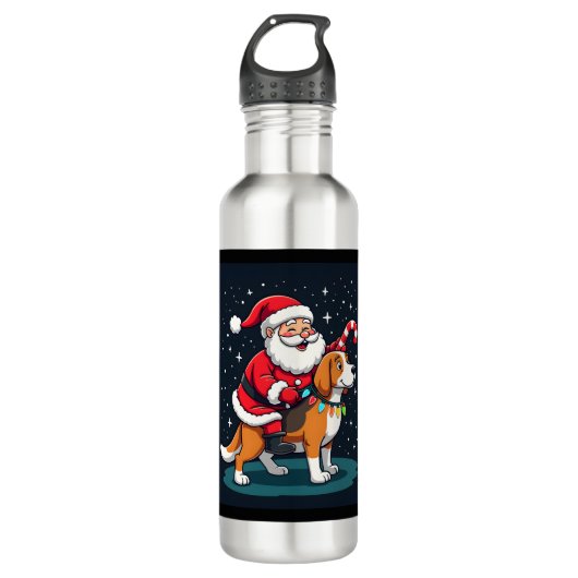 Bouteille D'eau Beagle Xmas Éclairage Père Noël équitation Beagle  (Devant)