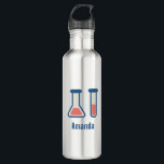 Bouteille D'eau Beaker & Test Tube Science Themed<br><div class="desc">Bouteille d'eau avec un dessin mignon d'un tube d'essai et bécher. Parfait pour les types scientifiques.</div>