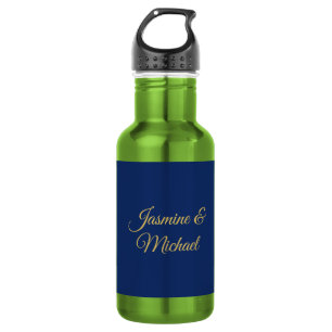Bouteille D'eau Beaux Noms De Couple Calligraphie Chic Bleu Et Or