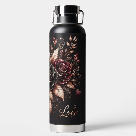Bouteille D'eau Beaux Roses noirs et bordeaux (Plage)