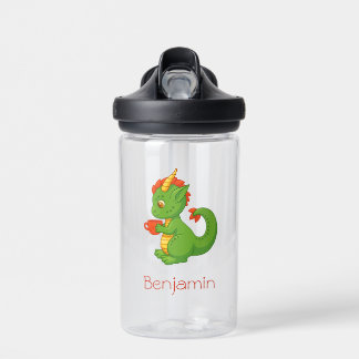 Bouteille D'eau Bébé dragon mignon tenant une tasse