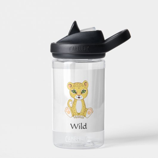Bouteille D'eau Bébé léopard sauvage mignon sur fond blanc (Gauche)
