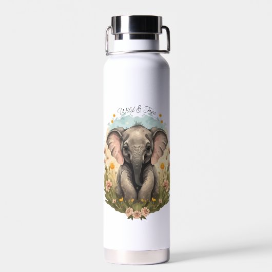 Bouteille D'eau Bébé mignon Eléphant Calf Fleur sauvage Wanderlust (Arrière)