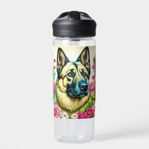 Bouteille D'eau Berger allemand en Fleurs roses Ai Art