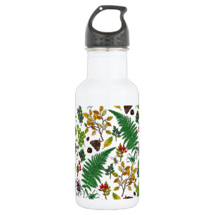 Bouteille D'eau Berries forestières, feuilles et buissons sur blan