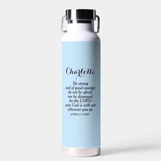 Bouteille D'eau Bible Verset Courage Bleu Clair Nom Simple Personn (Avant)