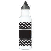 Bouteille D'eau Black | Blanc Chevron gothique Zigzag Monogramme (Gauche)