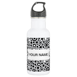Bouteille D'eau Black Dots & Circle Pattern + your text & backgr.