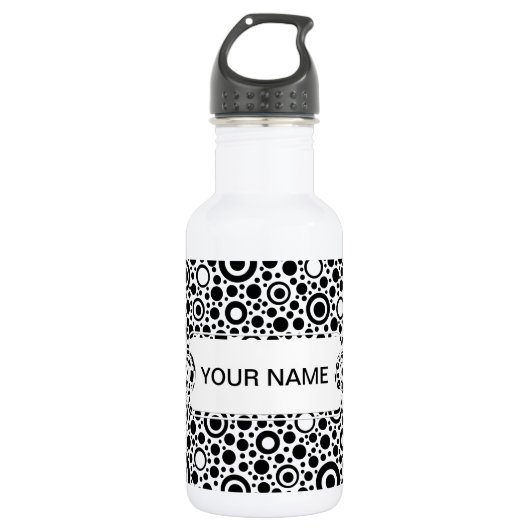 Bouteille D'eau Black Dots & Circle Pattern + your text & backgr. (Devant)