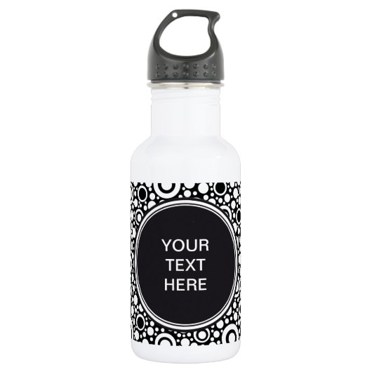 Bouteille D'eau Black Dots & Circles Grid + your backgr. & (Devant)