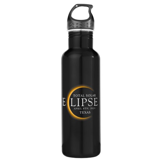 Bouteille D'eau Black & Gold 2024 Texas Total Solar Eclipse (Devant)